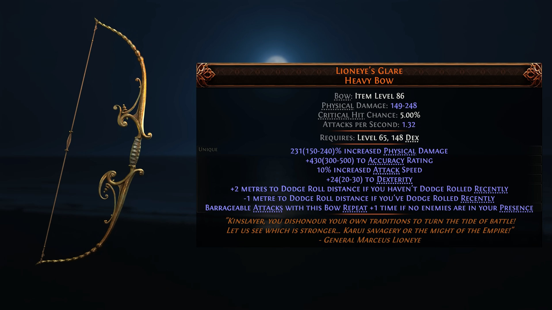 Lioneye's Glare PoE2 Unique Heavy Bow