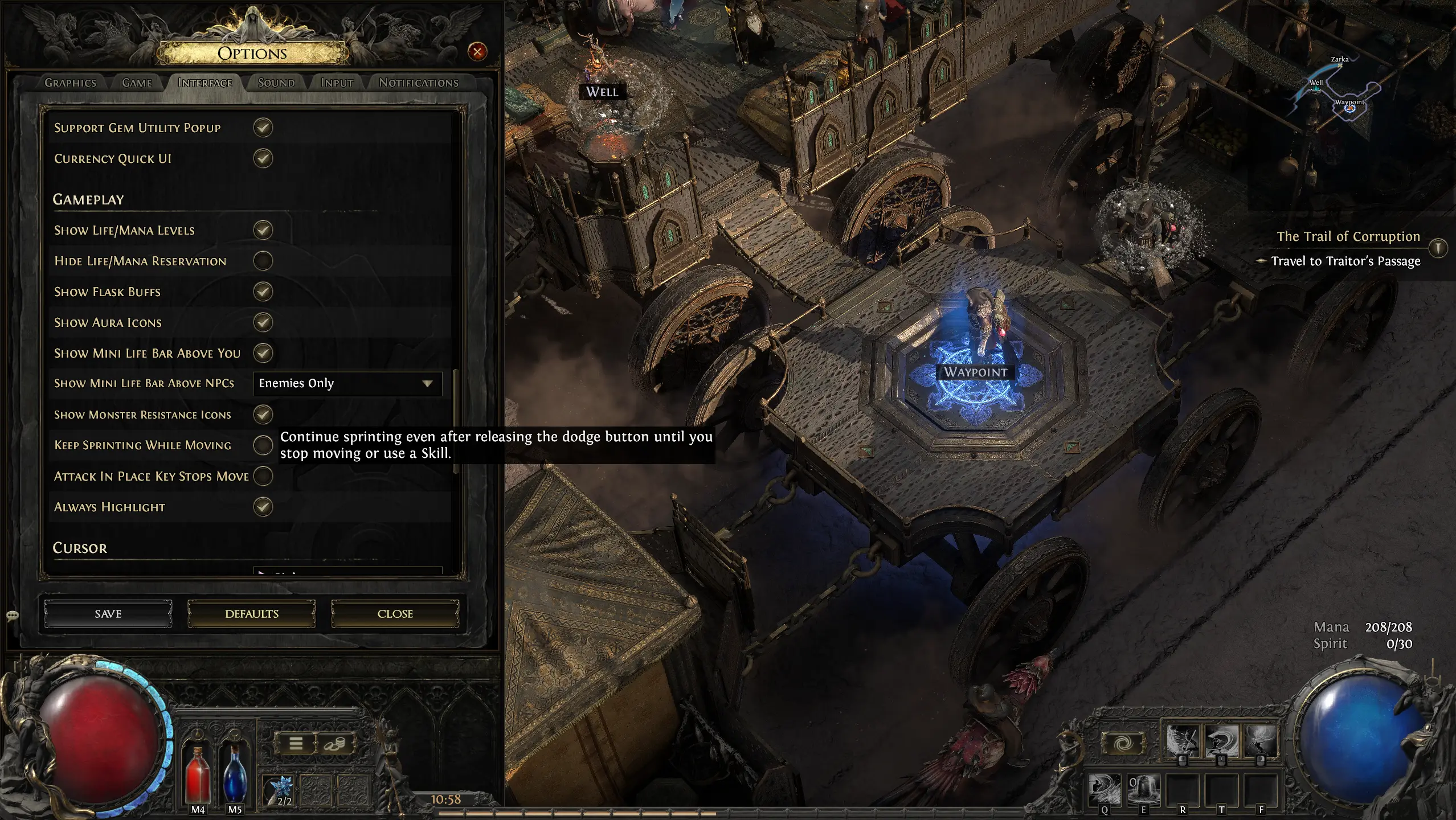 PoE2 Patch 0.3.0 comes with a Toggle Sprint Option in the Interface settings, which can help players with movement, especially those who play with WASD. Instead of holding space, sprint will turn into a one-button action.