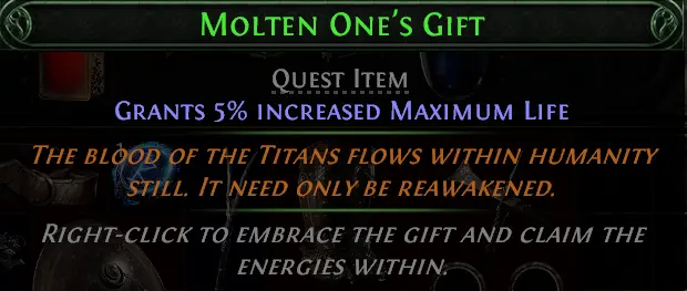Vastiri Interlude Molten Shrine Quest Item Bug: Make sure to interact with the green quest item to actually pick up your +5% max life reward.